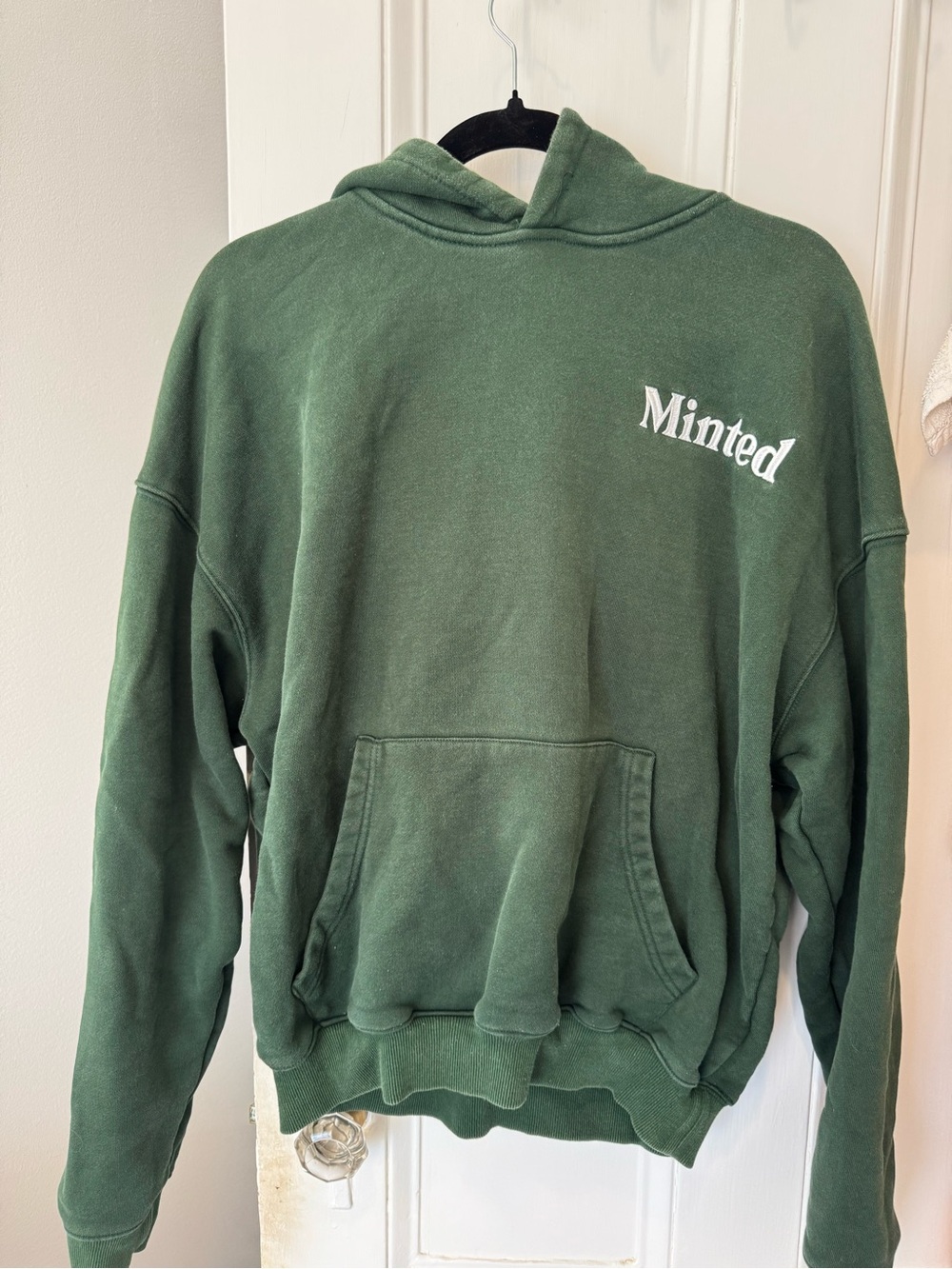 Minted Run Club Deep Green Crewneck Hoodie with White Graphic Back